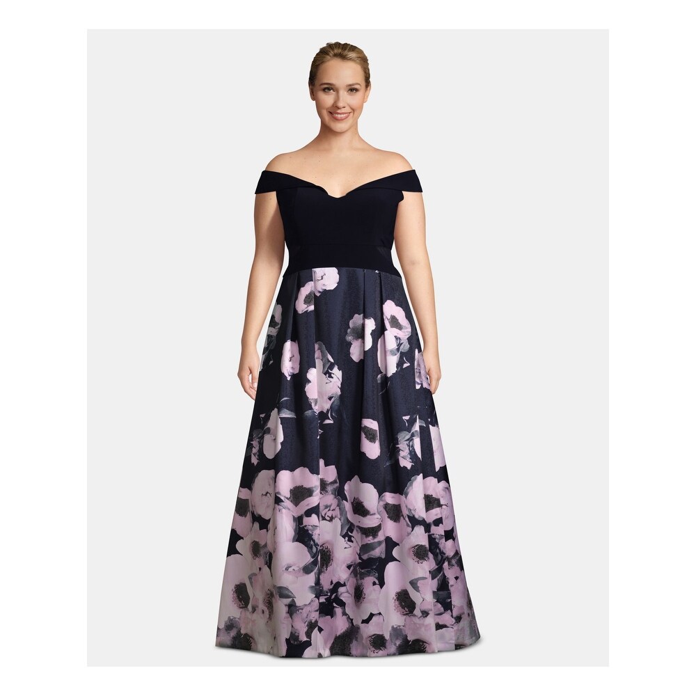 xscape plus size embroidered illusion gown