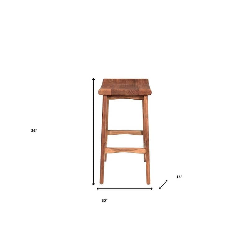 26" Brown Solid Wood Backless Bar Chair