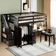 preview thumbnail 95 of 110, Twin/Full Size Loft Bed with Storage Staircase, Wardrobe and Desk, Solid Wood Loft Bedframe with 2 Storage Drawers and Shelves