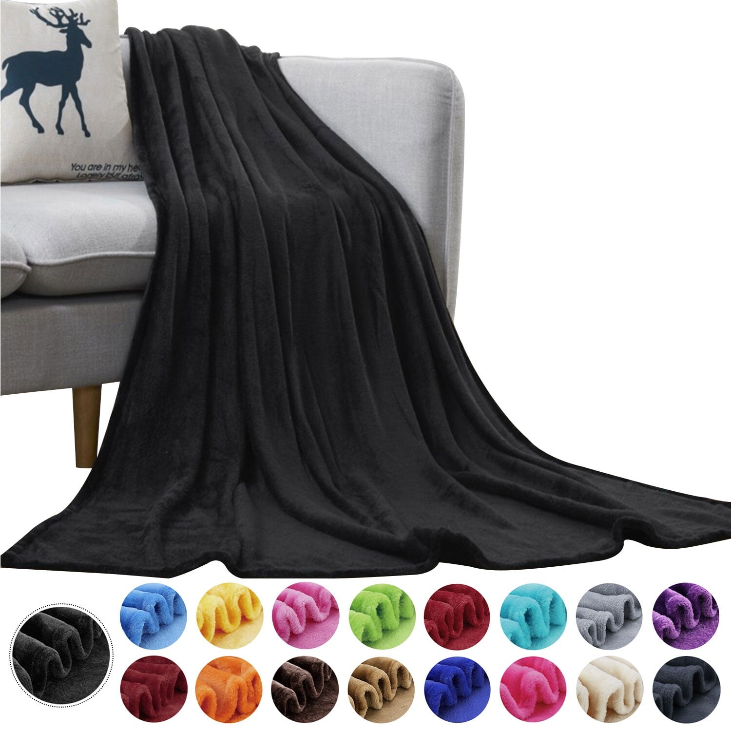 All Season Lightweight Microfiber Fluffy Blanket Black 50x60