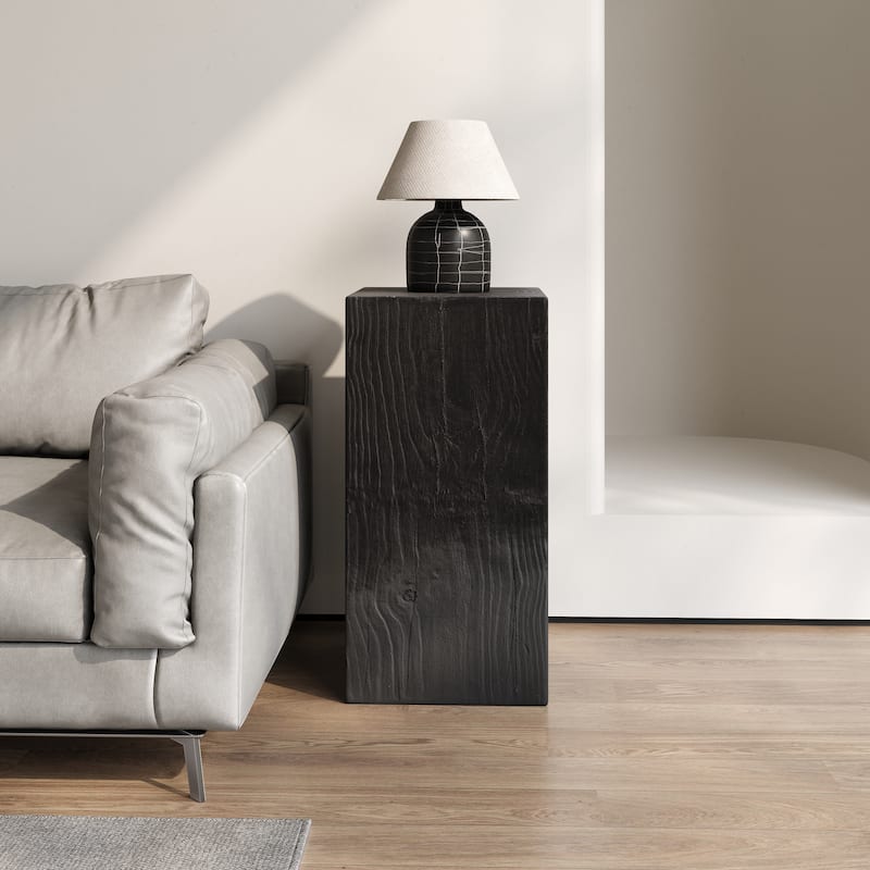 Distressed Wood-Effect End Table • Square Column Design in Multi-Height Set • Weather-Resistant for Indoor & Outdoor Decor