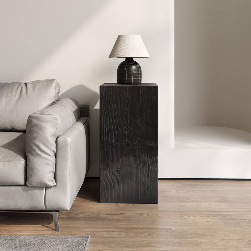 Wood-Look Square-Column MGO End Table, H33.75",Wood-Like Distressed Finish, Mix with Different Heights, Indoor Outdoor Use - Black