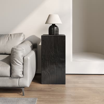 Wood-Look Square-Column MGO End Table, H33.75",Wood-Like Distressed Finish, Mix with Different Heights, Indoor Outdoor Use