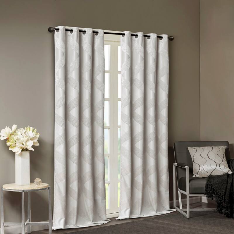 Ogee Knitted Jacquard Total Blackout Curtain Panel(Only 1 Pc Panel) - Ivory - 84 Inches
