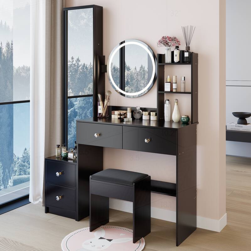Versatile Vanity Table Set with LED Mirror and Storage