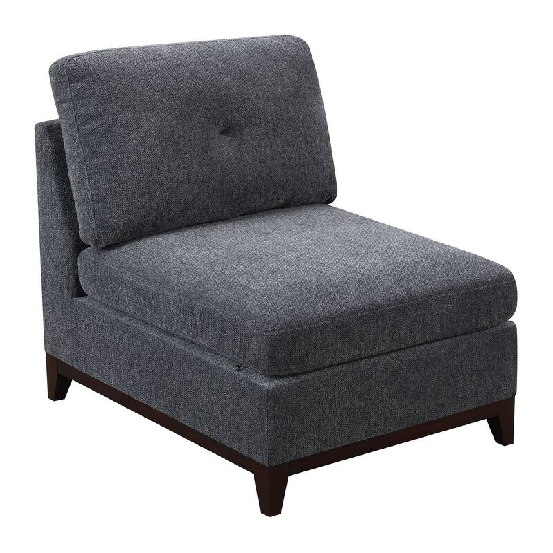 Modular Living Room Furniture Armless Chair Ash Chenille Fabric 1pc Cushion Armless Chair Couch Exposed Wooden base - Gray Wash