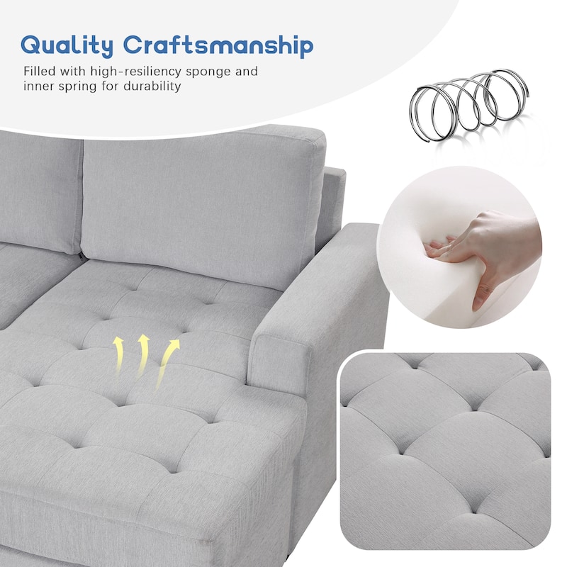 Grey 108.3'' U-Style 6-Seat Sofa with Pull-Out Bed