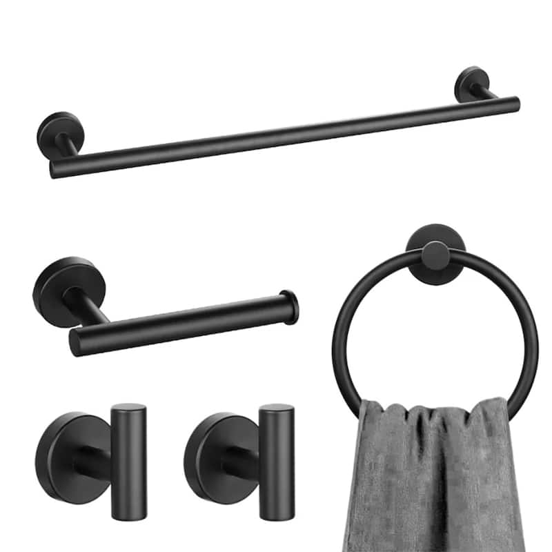 Modern Bath Hardware Set Towel Holder Set in Stainless Steel - 5 piece - 5-Pieces Black