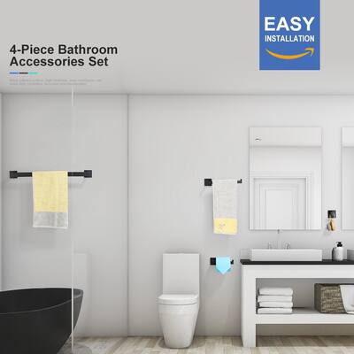 Rainlex Modern Bathroom 4 Pieces Accesory Sets - Matte Black