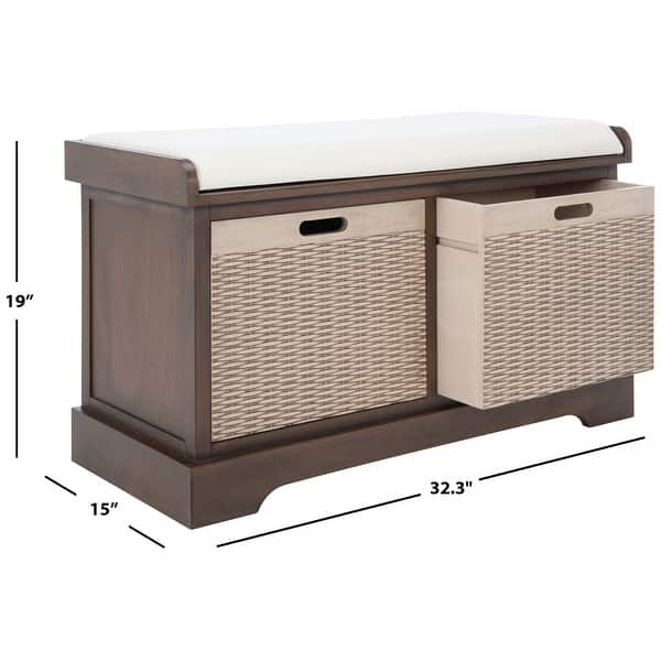 dimension image slide 3 of 4, SAFAVIEH Landers 2-Drawer with Cushion Storage Bench - 32.3" W x 15" L x 19" H