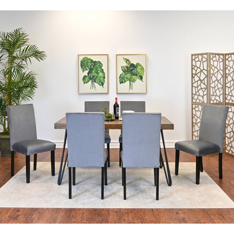 Velvet Upholstered Dining Chairs with Nailhead Trim, Rectangular Dining Table Set, Kitchen Table with Metal Hairpin Legs