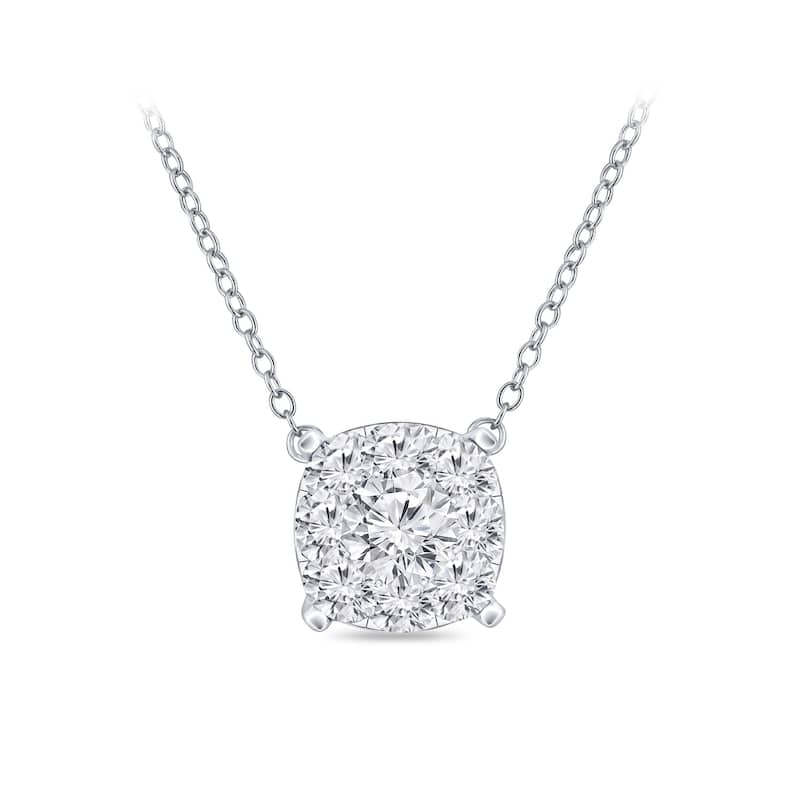 Auriya 14k Gold 1/4ctw Cushion Shape Halo Diamond Necklace (H-I, I1-I2)