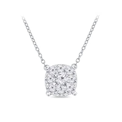 Auriya 14k Gold 1/4ctw Cushion Shape Halo Diamond Necklace (H-I, I1-I2)