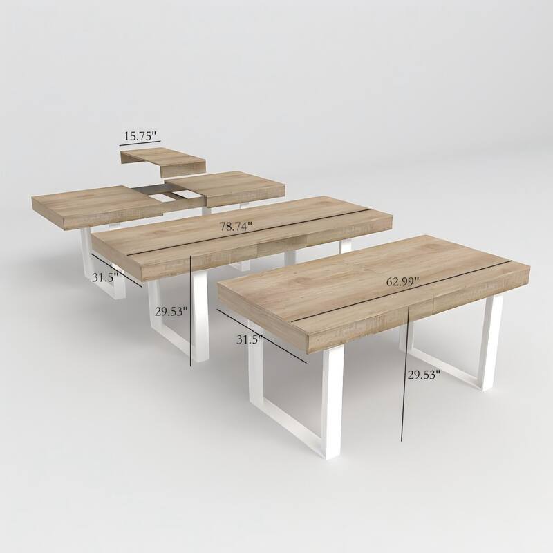 Dining Table Extended of up to 78.7'', Multi-Functional Rectangular Desk, Large Wooden Kitchen Expanding Table - White+Oak