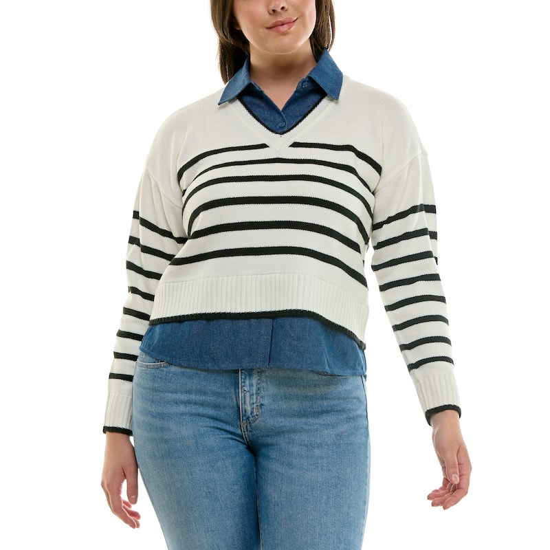 Nanette Lepore Women's Layered Striped V-Neck Sweater