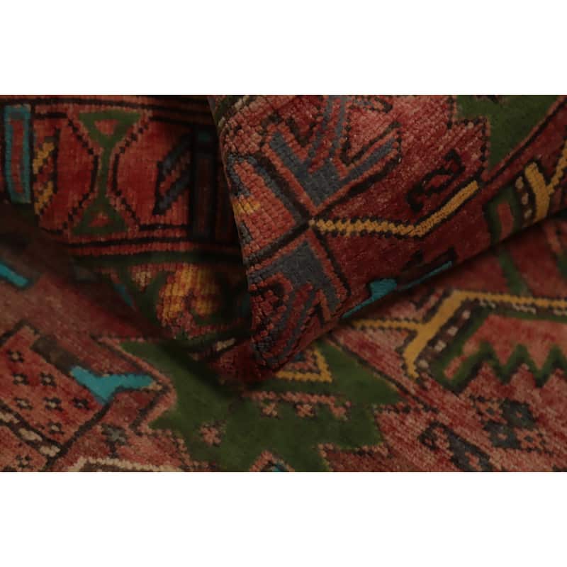 Hand Knotted Oriental 100% Wool Carpet Traditional Geometric Oranges & Rust Heriz Area Rug - 7' 4'' X 3' 7''
