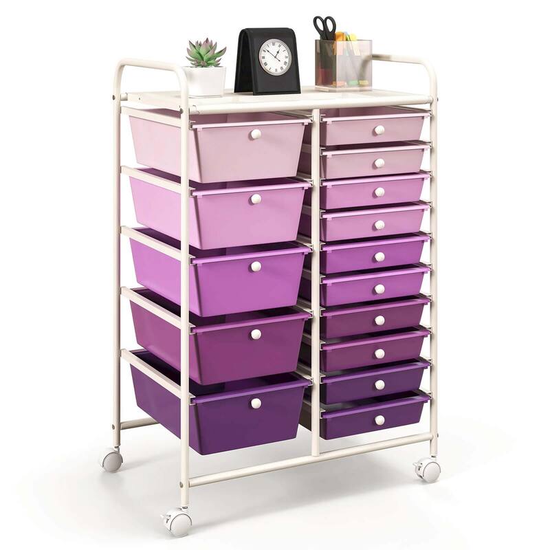 Costway 15 Drawer Rolling Storage Cart Tools Scrapbook Paper Office - See Details - Purple Gradient