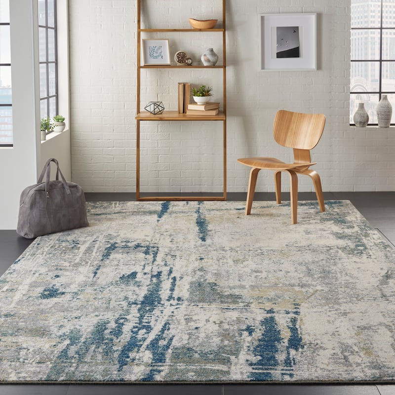 Nourison Artworks Contemporary Area Rug - 8' 6" x 11' 6" - Ivory/Navy - Rectangle