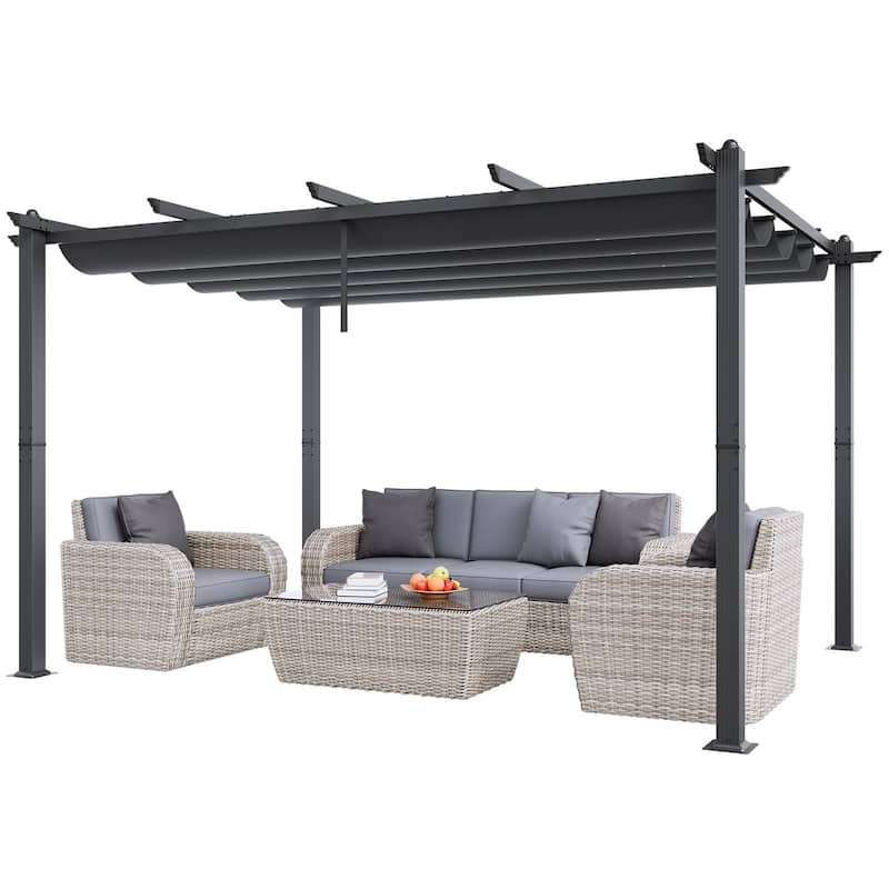 10 x 13 Feet Aluminum Outdoor Retractable Pergola with Sun Shade Adjustable Retractable Canopy
