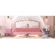 preview thumbnail 15 of 28, Full Size Upholstered Princess Platform Bed with Crown-Shaped Headboard, Soft Night Light Strips, and Gold Metal Legs