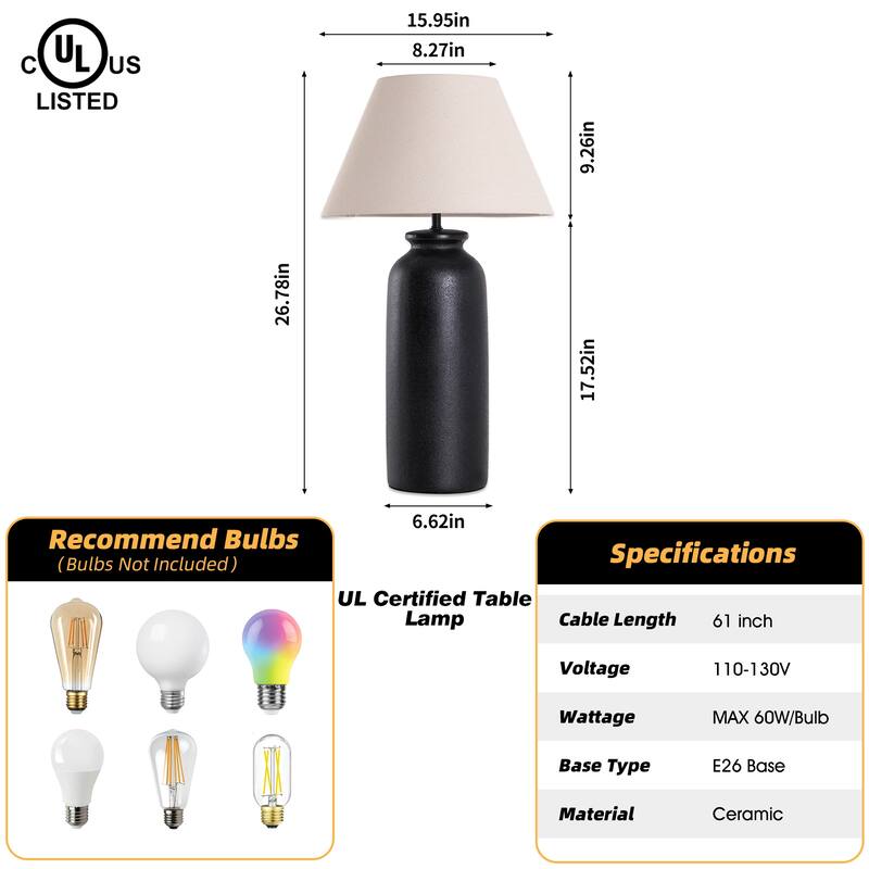 28 in. Nordic Ceramic Table Lamp with Sandblasting and Linen Shade for Living Room, Bedroom, Dining Room