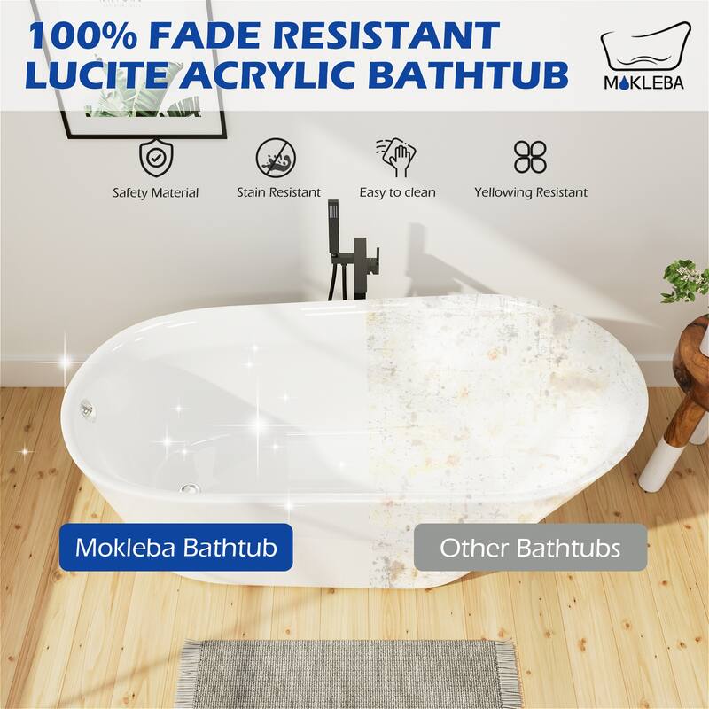 63 in. Acrylic Flatbottom Freestanding Bathtub Soaking with Pop Up Drain