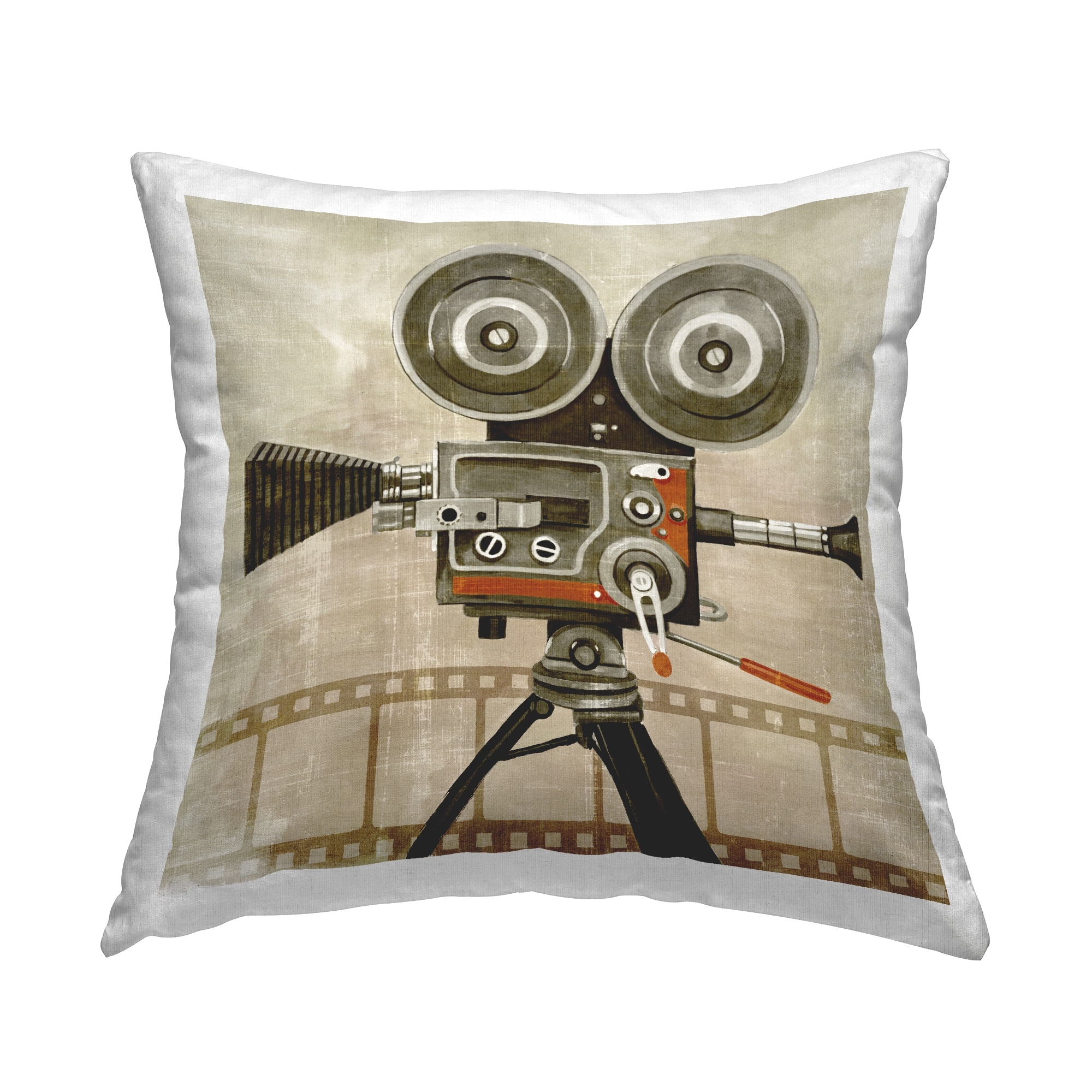 Stupell Antique Film Camera Vintage Movies Printed Throw Pillow Design by Grace Popp - Polyester - Pillow Sets - 18 x 7 x 18 - Single - Tan