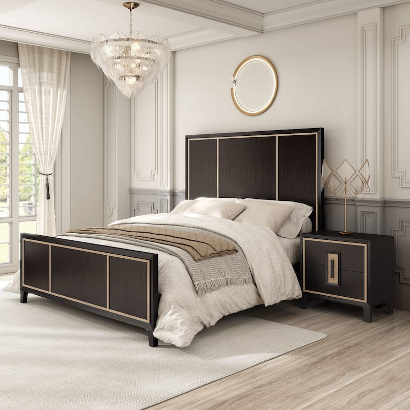 Furniture of America Nyx Modern 2-Piece Espresso Solid Wood Queen Panel Bedroom Set - Espresso