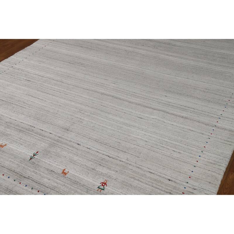 Hand Knotted Oriental 100% Wool Carpet Tribal Stripe Beige & Ivories Gabbeh Area Rug - 9' 3'' X 6' 2''