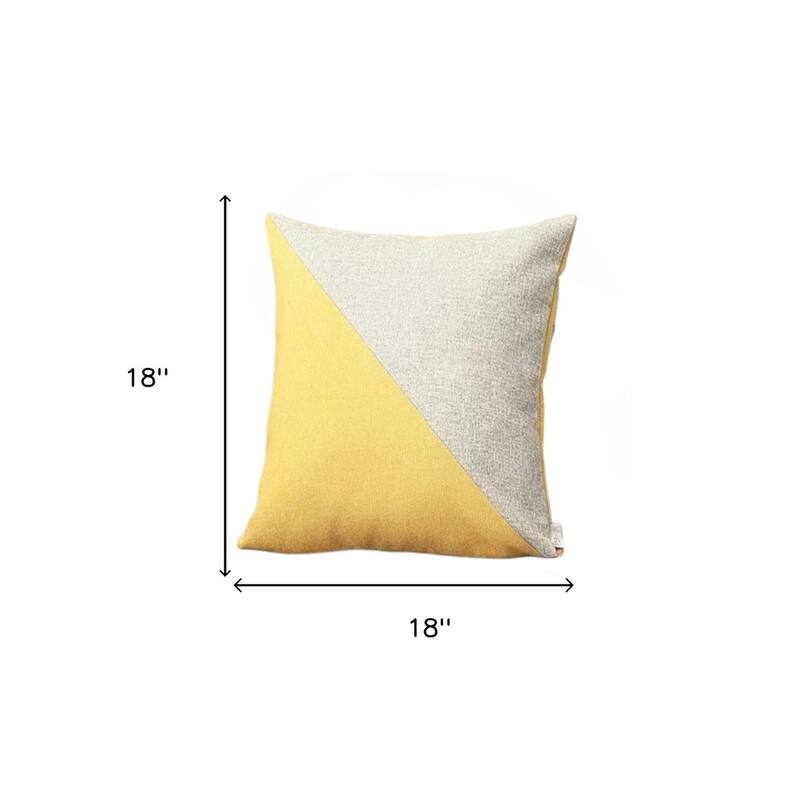 Set of Four 18" Yellow and Gray Color Block Fabric Throw Pillows