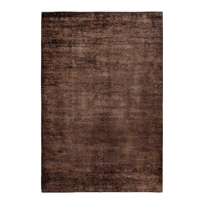 Overton Hand Knotted Wool Vintage Inspired Modern Contemporary Overdyed Brown Area Rug - 5' 9" x 8' 7"