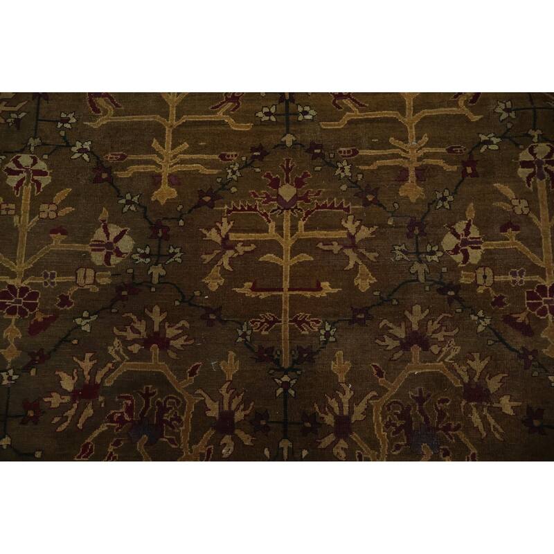 Hand Knotted Oriental 100% Wool Carpet Traditional Floral Green Agra Area Rug - 14' 10'' X 13' 1''