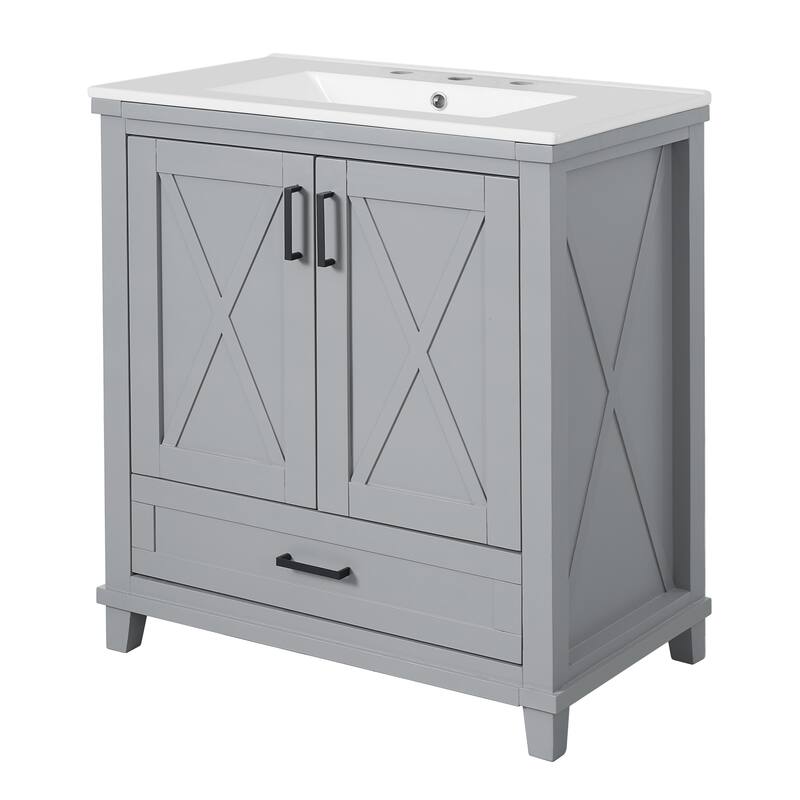 GDFStudio - Seren Wood & Ceramic Bathroom Vanity with Sink, Soft-Close Door, Shelf & 3 Drawers