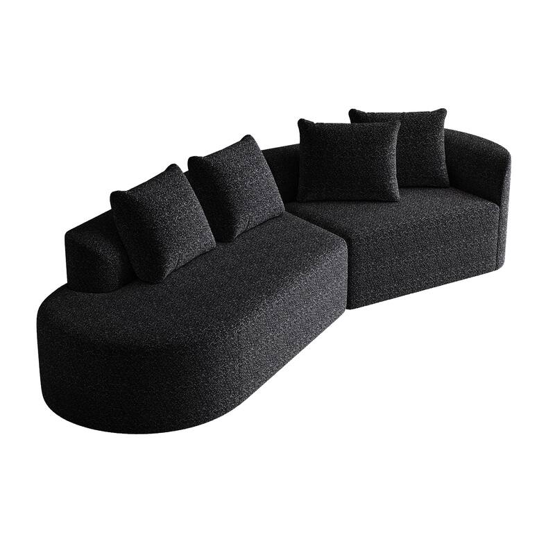 Modular Curved Sectional Sofa, Oversized Chenille Cloud Couch, Compressed Upholstered Sofa with 4 Throw Pillows