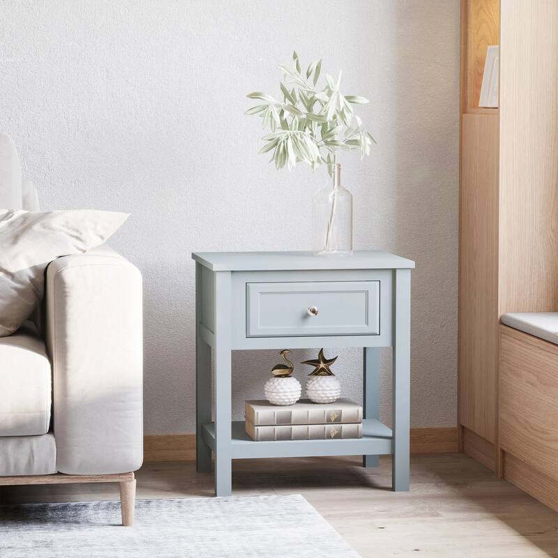 Accent End Table, Sofa Side Table with Storage Drawer and Bottom Shelf