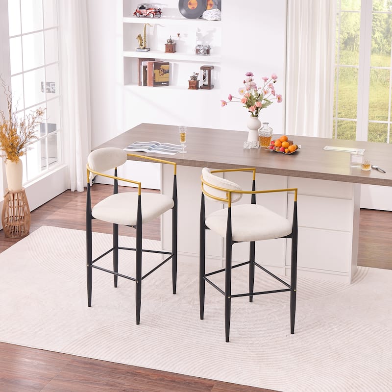 Modern Upholstered Bar Stool with Gold-Accented Armrests - 23" Seat Height,Ergonomic Design for Kitchen Island,2PCS/CTN
