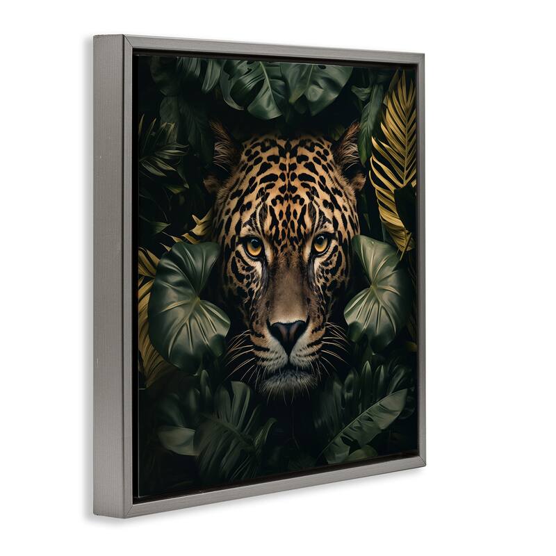 Stupell Leopard in Exotic Palms Framed Floater Canvas Wall Art Design By Heidi Kuntz