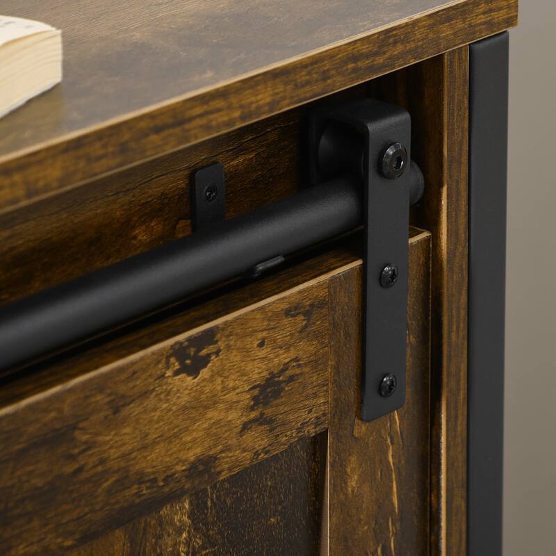 Farmhouse Sideboard Buffet Cabinet, Coffee Bar Cabinet with Sliding Barn Door and Adjustable Shelf
