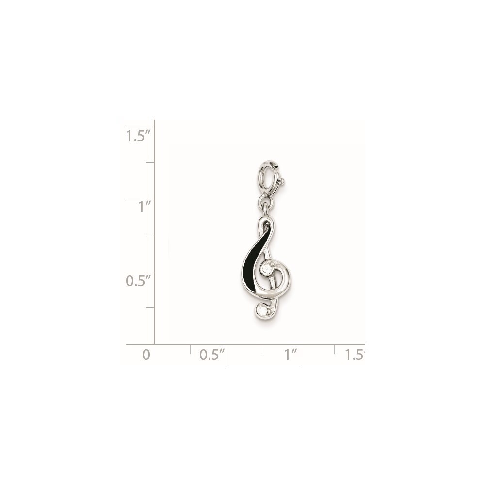 Sterling Silver Rhodium-plated Red Enameled Treble Clef Charm Sterling Silver 