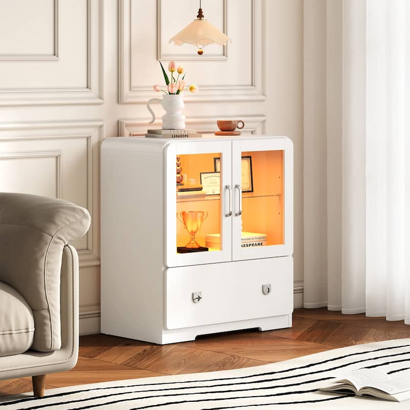 27'' Tall Display Cabinet with Acrylic Doors and LED Lights - N/A - White