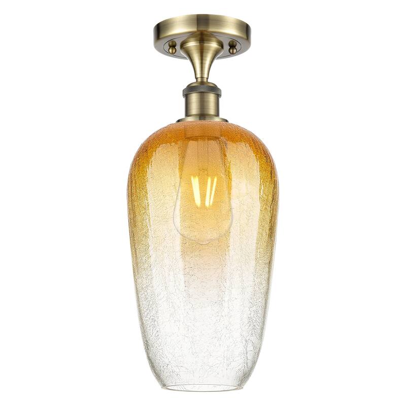 Innovations Lighting 516-1C-16-7 Brookhaven Flute Semi-Flush - Antique Brass / Amber