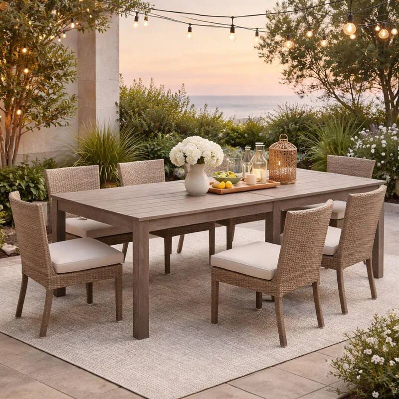 Neji 87 Inch Dining Table, Burnt Brown Eucalyptus Wood Frame, Plank Top