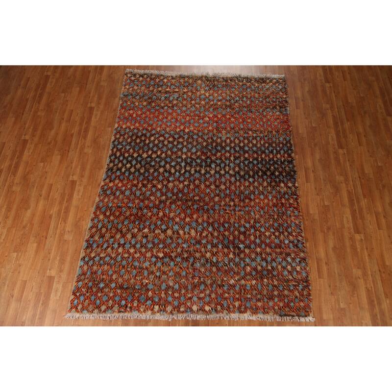 Hand Knotted Oriental 100% Wool Carpet Modern All-Over Oranges & Rust Moroccan Area Rug - 9' 6'' X 7' 2''