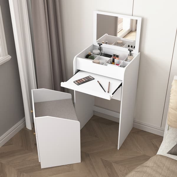 white christmas dresses White Makeup Vanity Table with Mirror and Storage Drawers main image 0