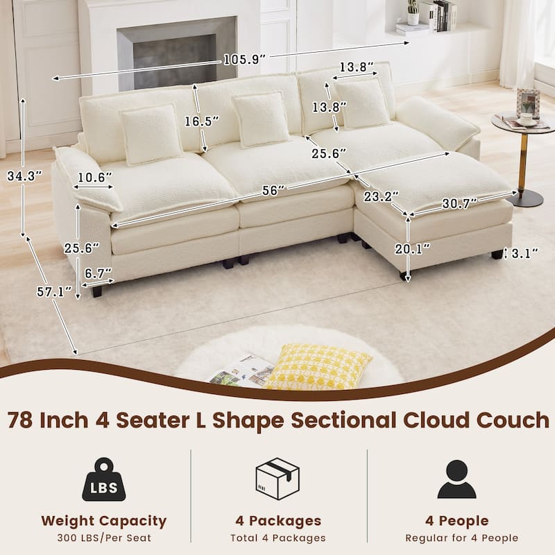 Modular Chenille Sectional Sofa with Ottomans, Deep Seat, Wide Padded Armrests, 2-Seat / 3-Seat / 4-Seat Options