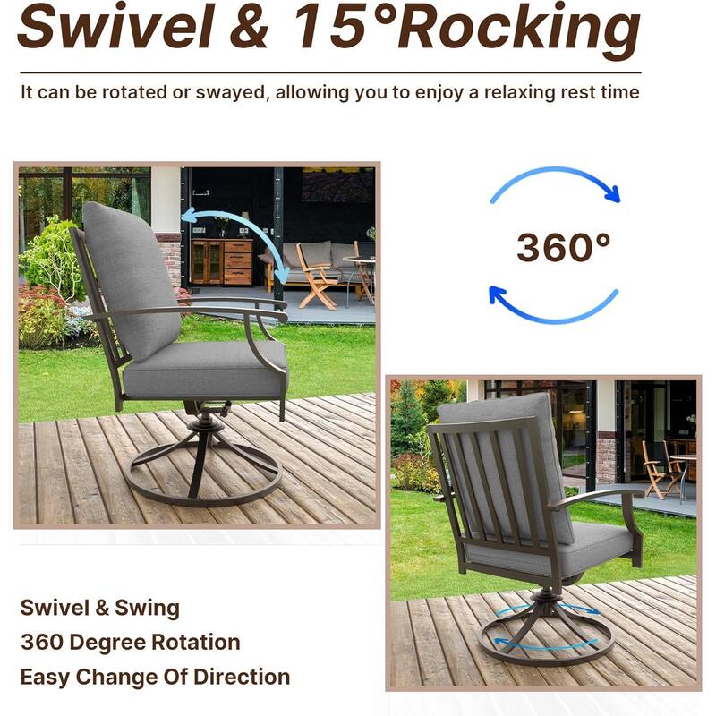 Kullavik 10 Pieces Outdoor Dining Set with 2 Swivel Chairs, 6 Single Chairs, X-Leg Table and Double-Sided Umbrella