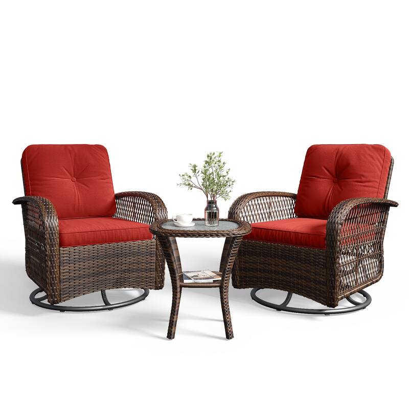 3 Pieces Patio Furniture Set, Patio Swivel Rocker Chairs Set of 2