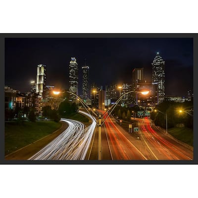 Atlanta GA at Night Traviling Lights Photography by Wayne Collamore Framed Poster - 24 x 36 Inch