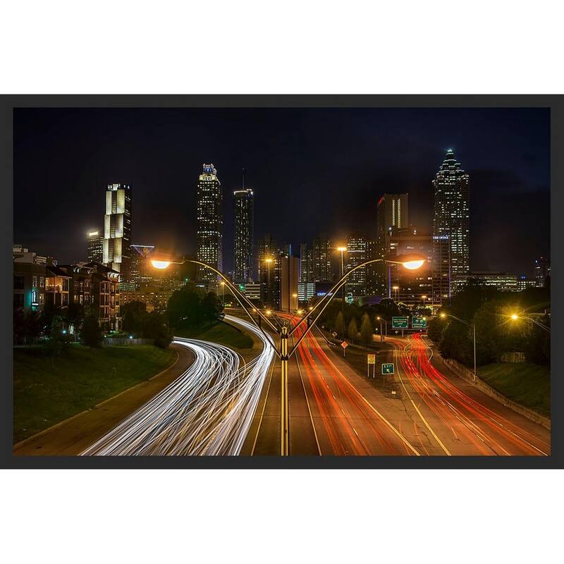 Atlanta GA at Night Traviling Lights Photography by Wayne Collamore Framed Poster