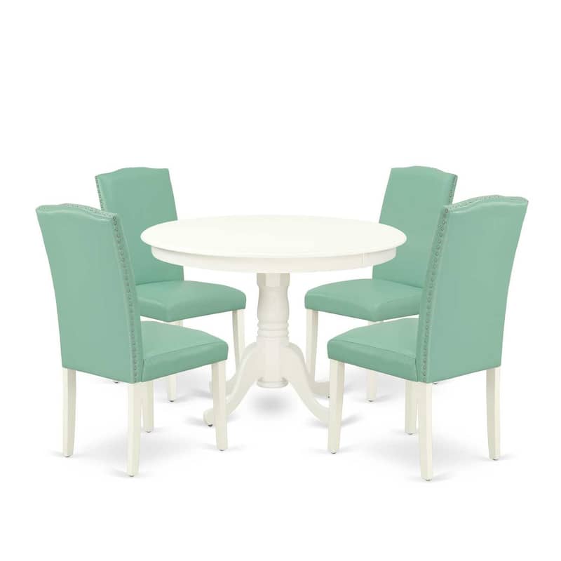 Dinette Set 5Pc Round Table & Chairs - 42 Inch Kitchen Table Set PU Leather Pond Finish